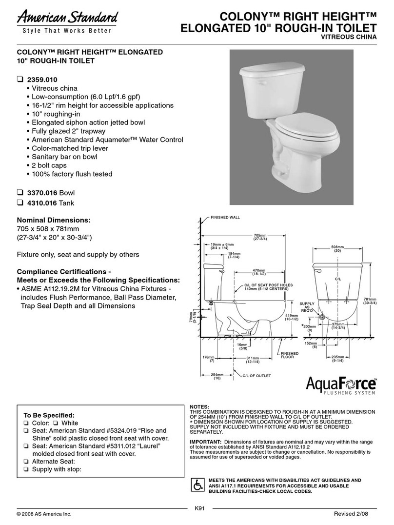 American Standard Colony RIght Height Elongated 10: Rough-In Toilet... Specification sheet
