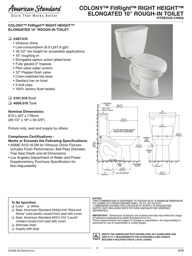American Standard Colony FitRight Right Height Elongated 10" Rough-In Toilet... Specification sheet
