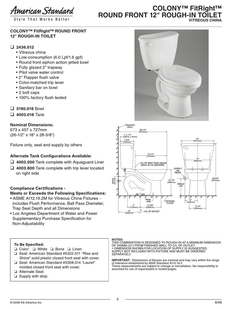 American Standard Colony FitRight Round Front 12" Rough-In Toilet... Specification sheet