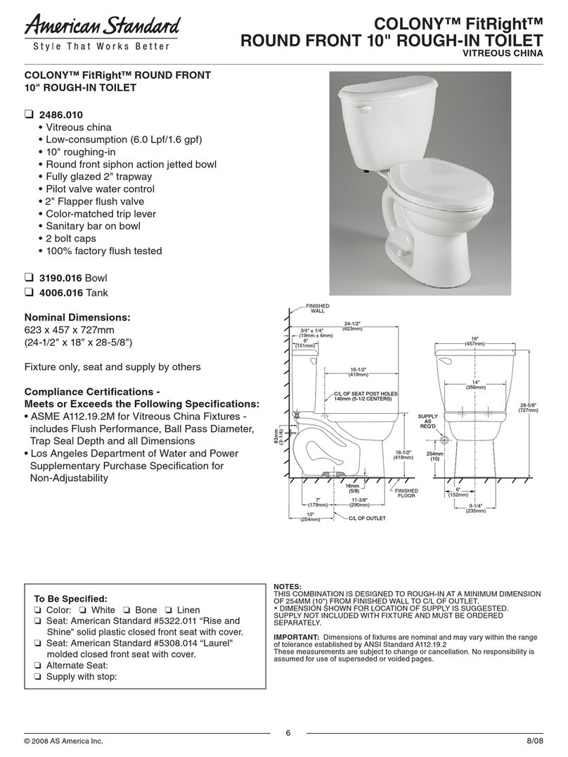 American Standard Colony Fitright Round Front 10" Rough-In Toilet... Specification sheet American Standard Colony Fitright Round Front 10" Rough-In Toilet... Specification sheet