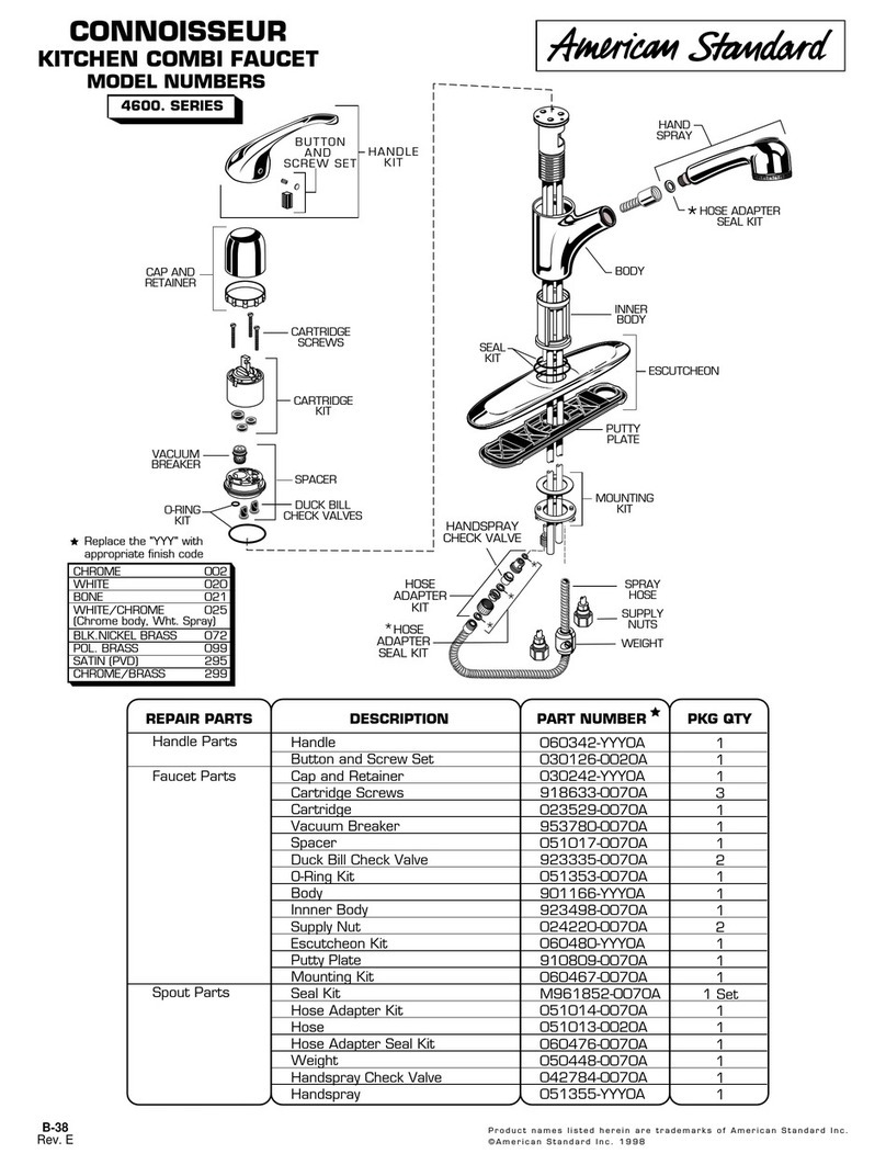 American Standard Connoisseur 4600. Series repair parts