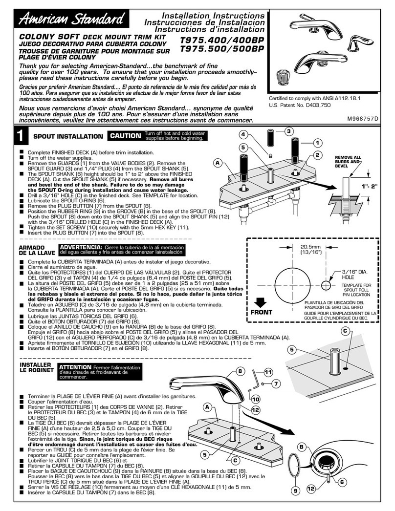 American Standard Colony Soft T975.400 User manual American Standard Colony Soft T975.400 User manual