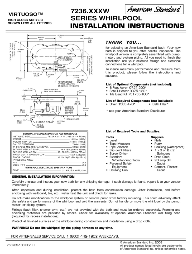 American Standard Virtuoso Whirlpool 7236.XXXW installation instructions