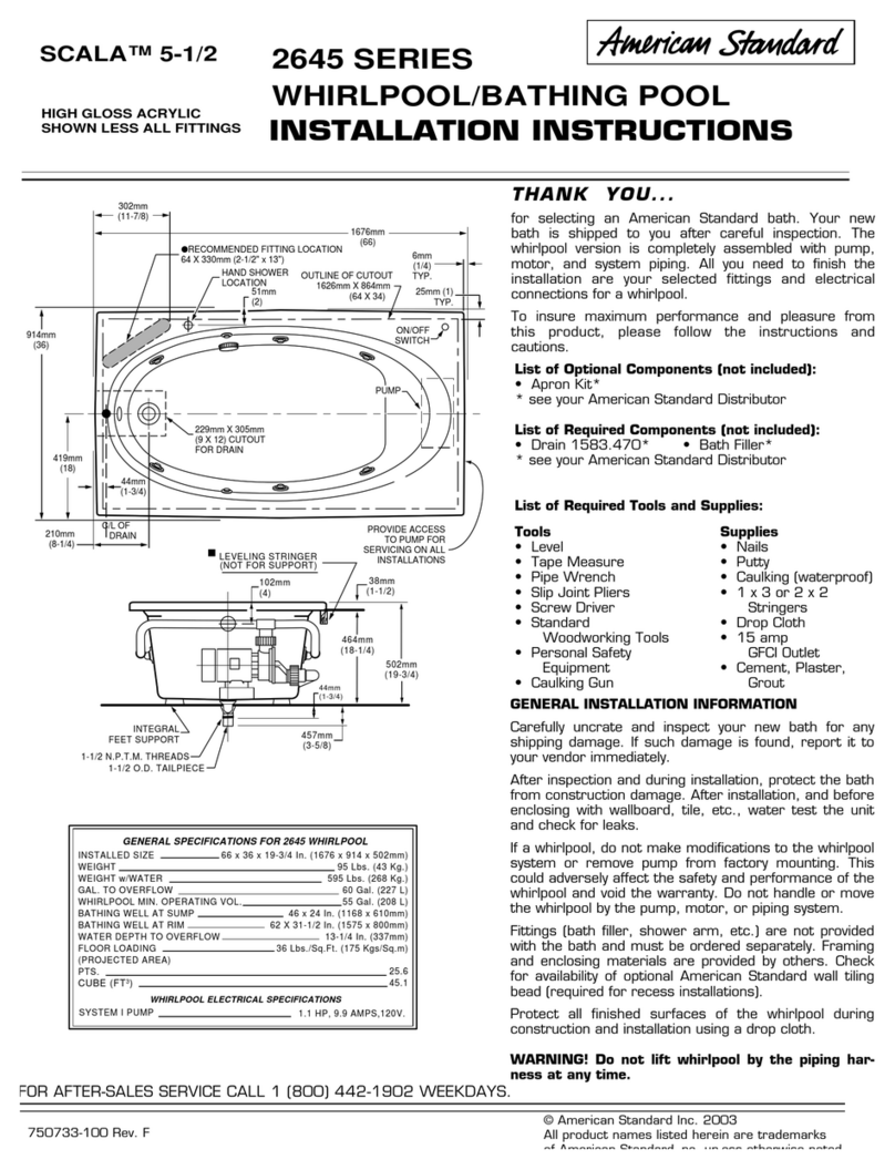 American Standard Whirlpool/Bathing Pool 2645 Series installation instructions American Standard Whirlpool/Bathing Pool 2645 Series installation instructions