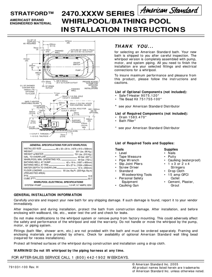 American Standard Stratford Whirlpool/Bathing Pool 2470.XXXW User manual American Standard Stratford Whirlpool/Bathing Pool 2470.XXXW User manual