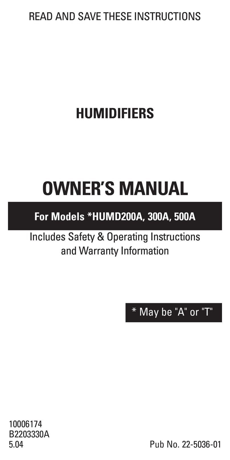 American Standard 200A owner's manual