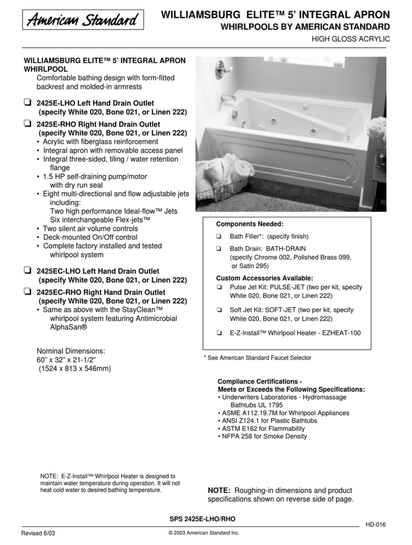 American Standard Williamsburg Elite 5' Integral Apron Whirlpool... User manual American Standard Williamsburg Elite 5' Integral Apron Whirlpool... User manual