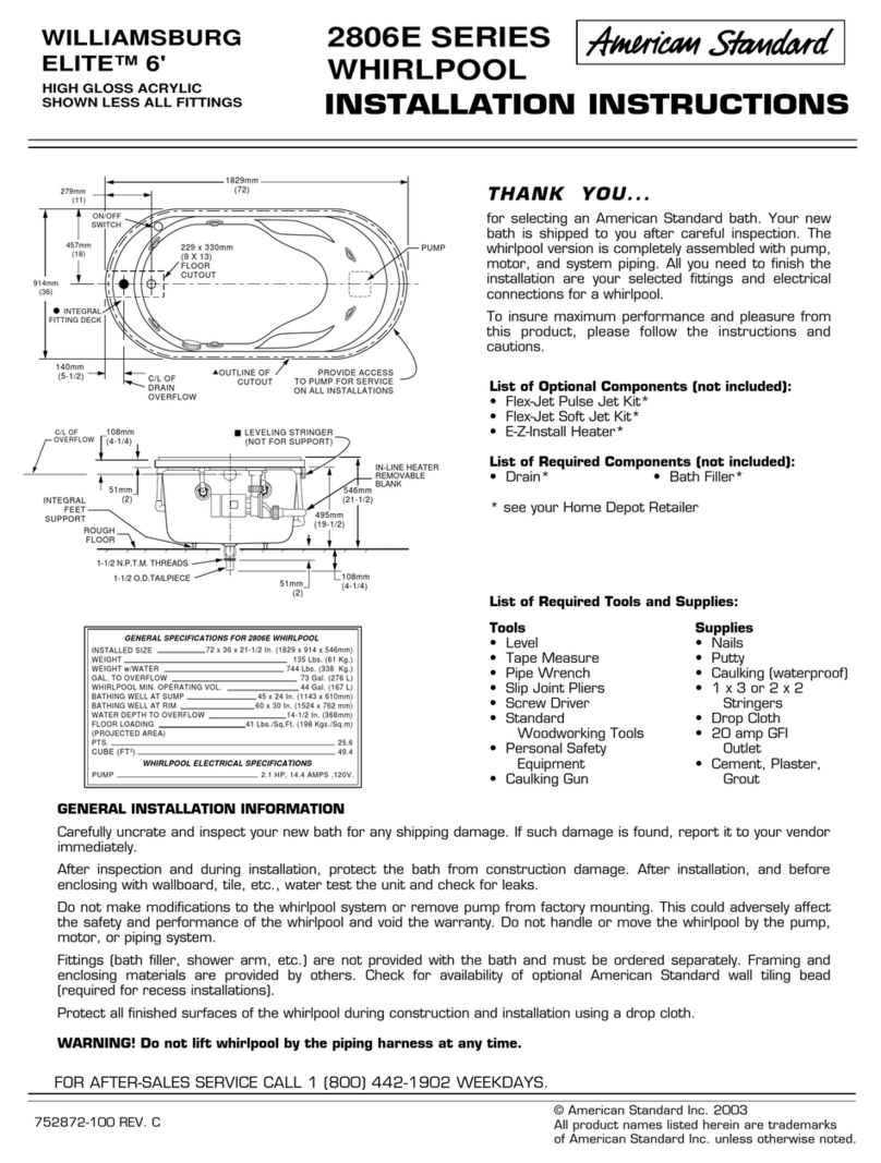 American Standard Williamsburg 2806E Series installation instructions