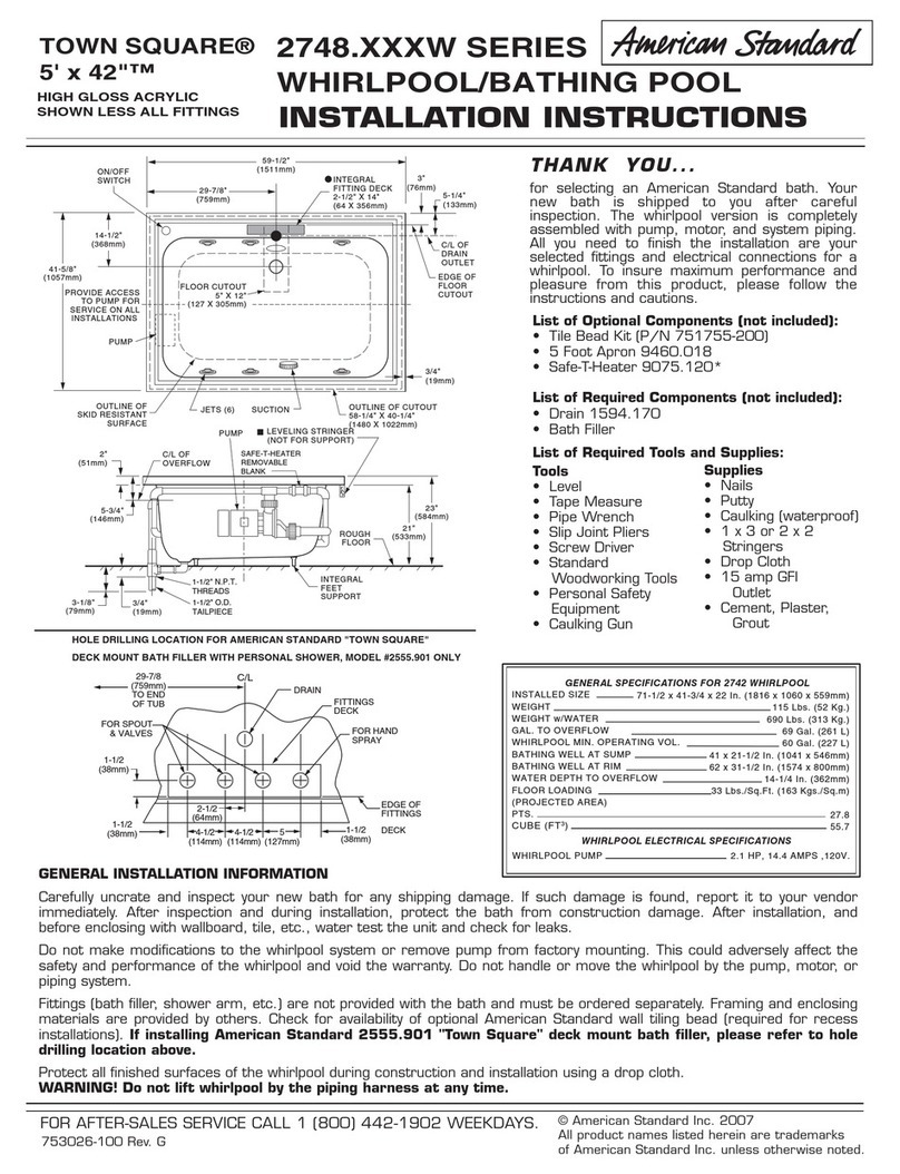 American Standard Whirlpool/Bathing Pool 2748.XXXW installation instructions