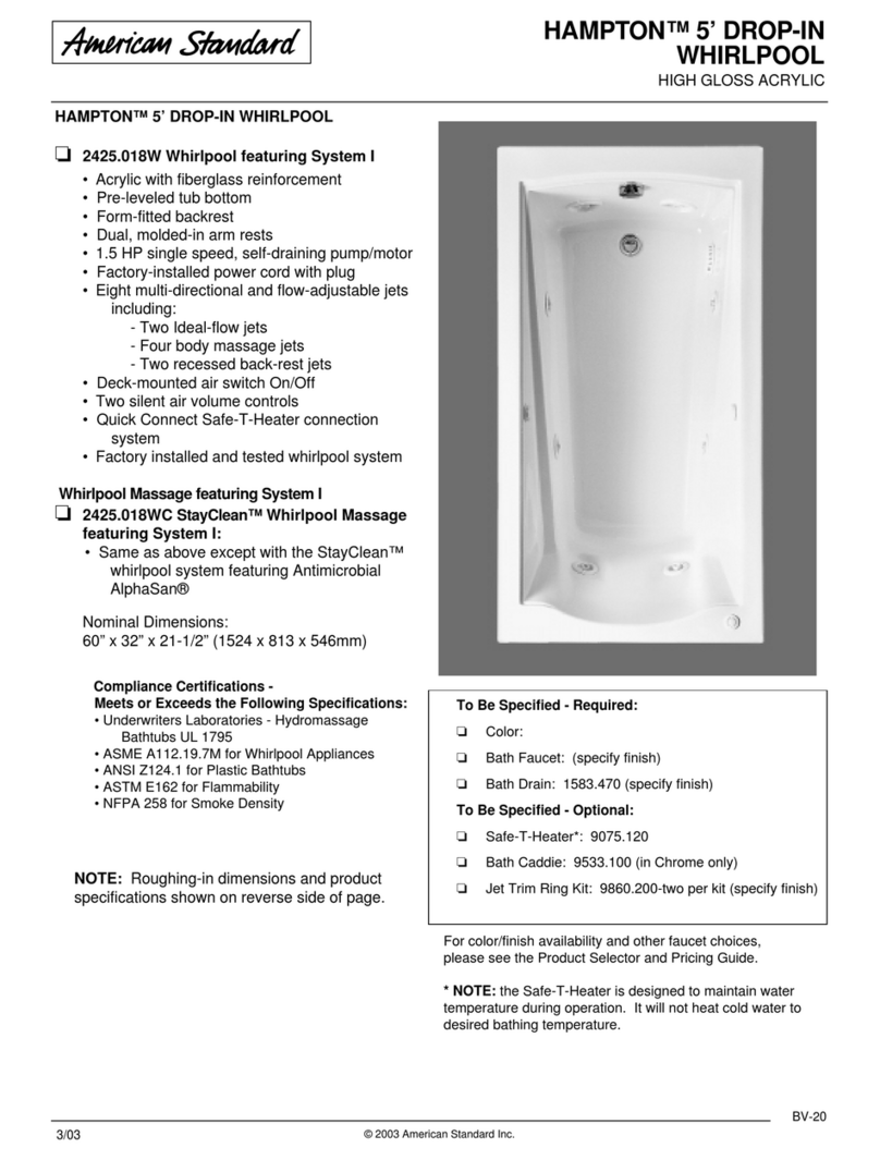 American Standard Hampton 5' Drop-in Whirlpool 2425.018W User manual