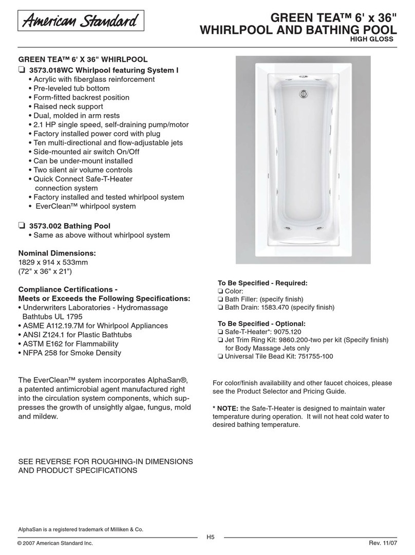 American Standard Green Tea 6' X 36" Whirlpool  and Bathing Pool... Specifications