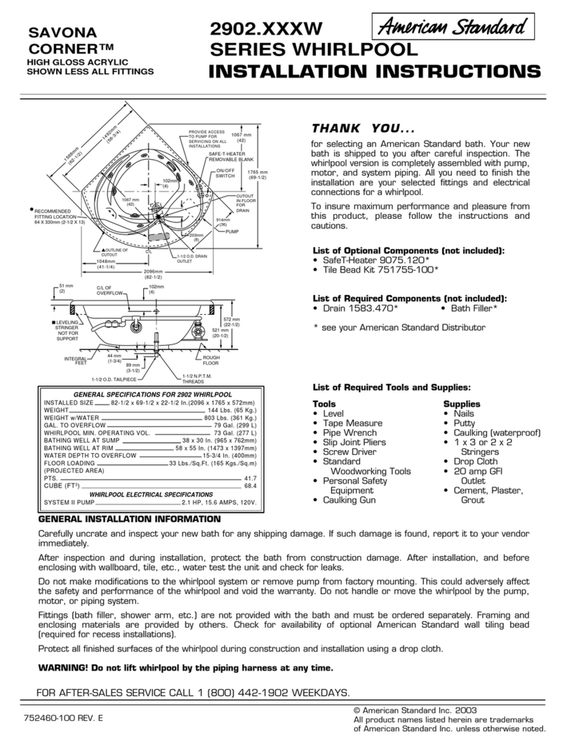 American Standard Savona Corner 2902.XXXW Series installation instructions