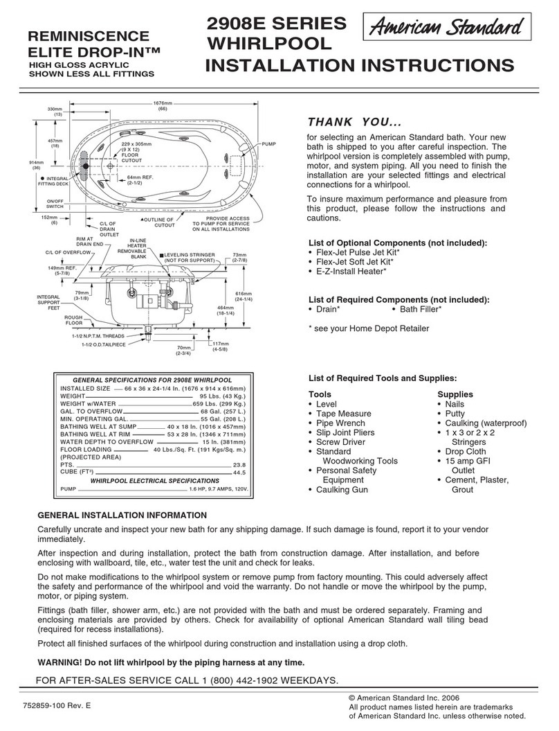 American Standard Reminiscence Elite Whirlpool 2908EC User manual