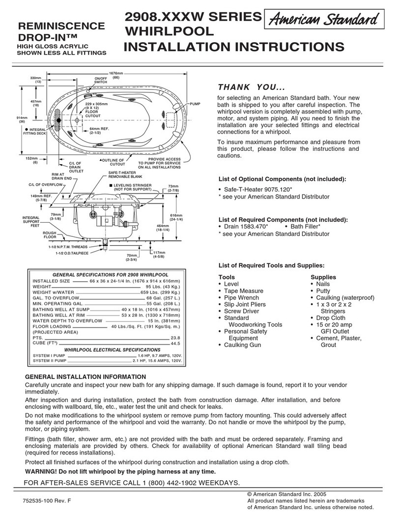 American Standard Reminiscence Drop-In Whirlpool 2908.XXXW installation instructions