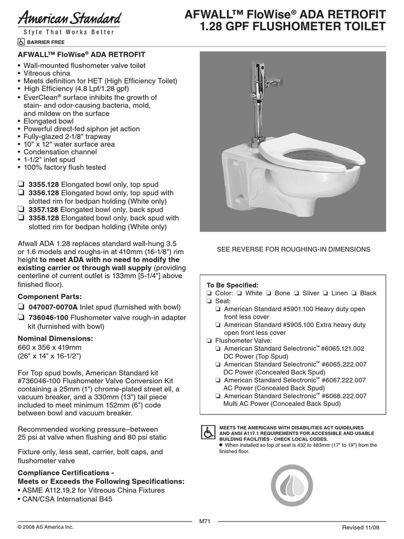 American Standard Afwall FloWise ADA Retrofit 1.28 Flushometer Toilet... Specification sheet American Standard Afwall FloWise ADA Retrofit 1.28 Flushometer Toilet... Specification sheet