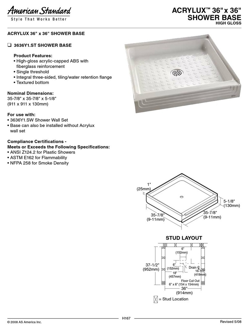 American Standard Acrylux 36"x 36" Shower Base 3636Y1.ST Specification sheet American Standard Acrylux 36"x 36" Shower Base 3636Y1.ST Specification sheet
