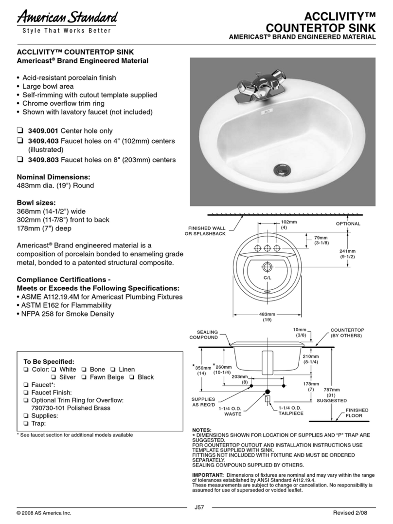 American Standard Acclivity Countertop Sink 3409.001 User manual American Standard Acclivity Countertop Sink 3409.001 User manual