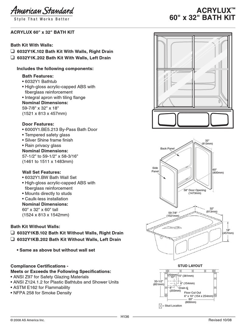 American Standard Bath Kit With Walls, Left Drain 6032Y1K.202 Specifications American Standard Bath Kit With Walls, Left Drain 6032Y1K.202 Specifications