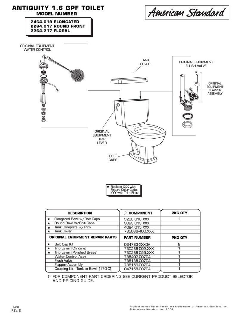 American Standard Antiquity 1.6 GPF Toilet 2264.217 parts list American Standard Antiquity 1.6 GPF Toilet 2264.217 parts list
