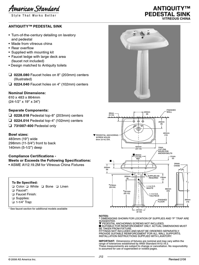 American Standard Antiquity 0224.014 Specification sheet American Standard Antiquity 0224.014 Specification sheet