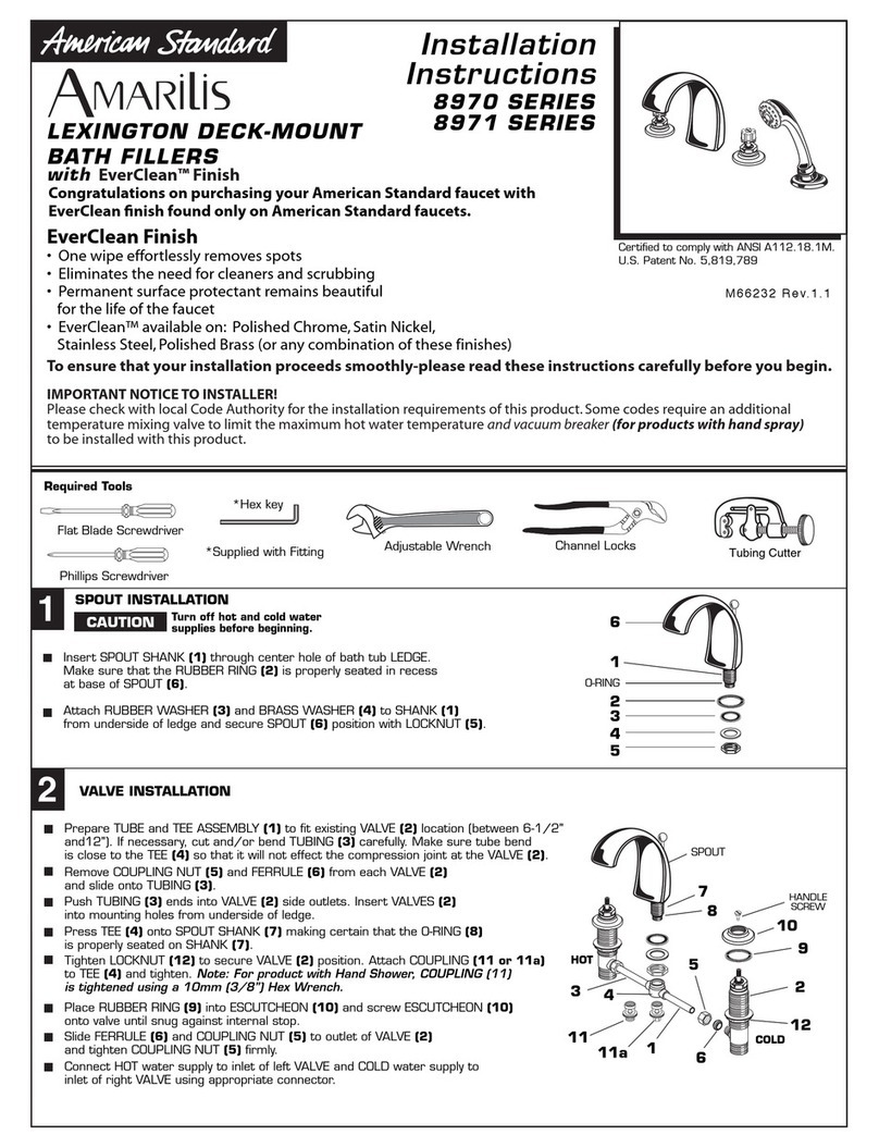 American Standard Amarilis Lexington Bath Filler 8970 Series installation instructions American Standard Amarilis Lexington Bath Filler 8970 Series installation instructions