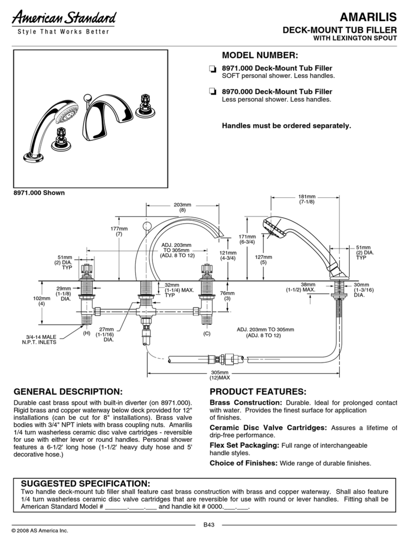 American Standard Amarilis Deck-Mounted Tub Filler 8970.000 Specification sheet American Standard Amarilis Deck-Mounted Tub Filler 8970.000 Specification sheet