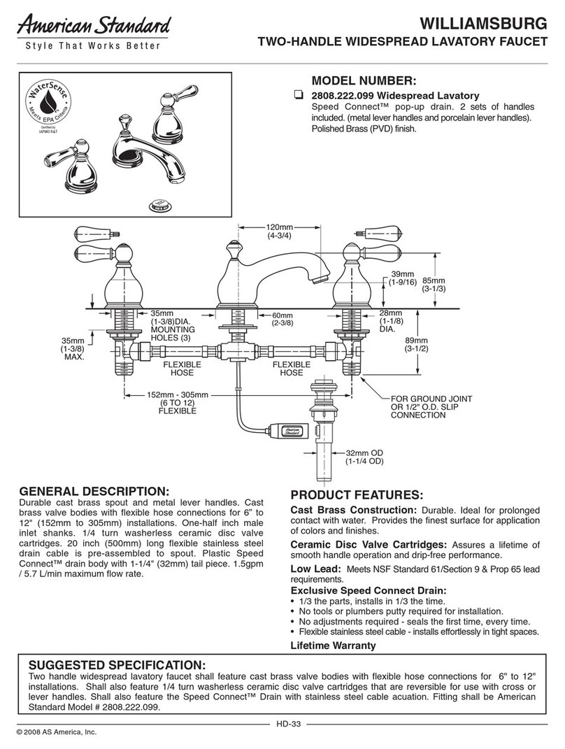 American Standard WILLIAMSBURG 2808.222.099 Specification sheet