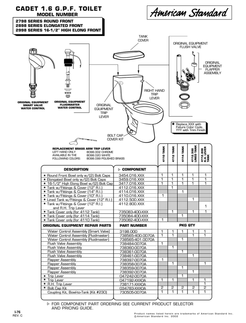 American Standard 2798 Series parts list