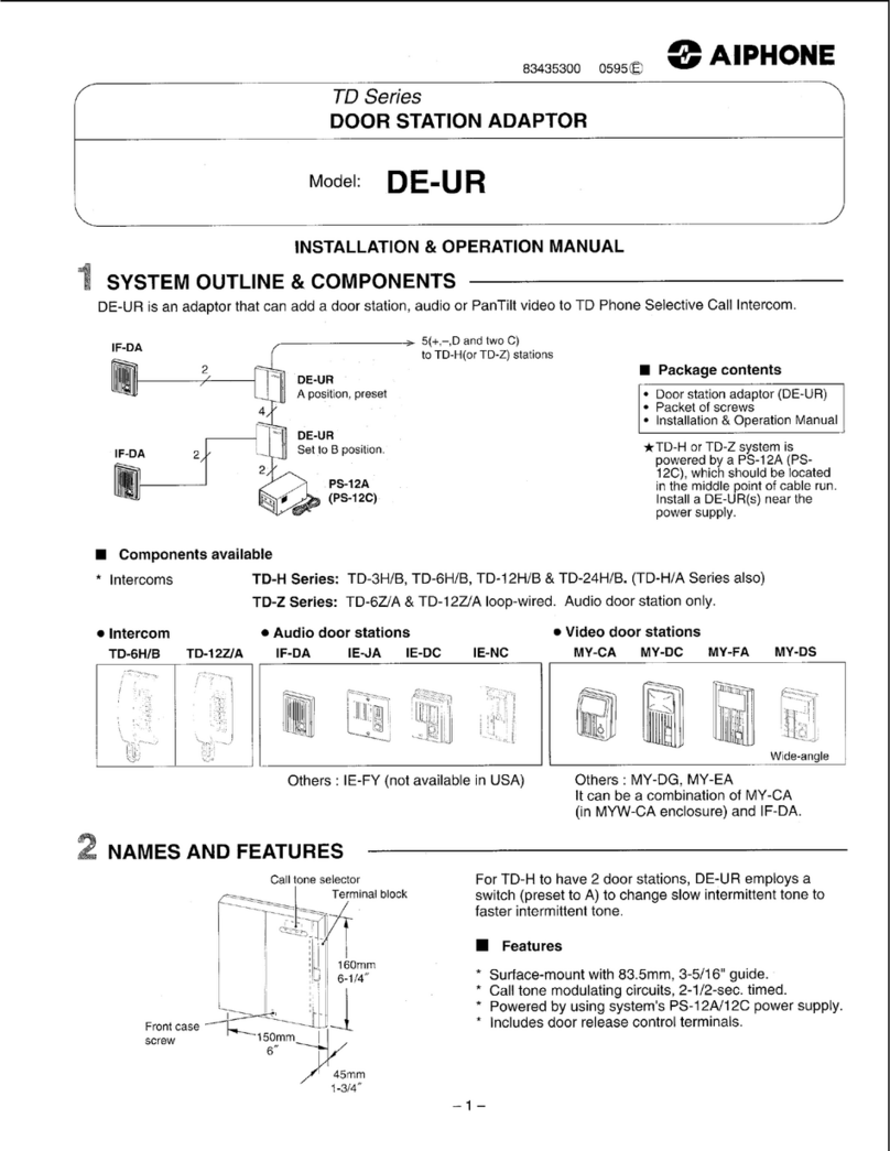 Aiphone DE-UR Installation and operation manual