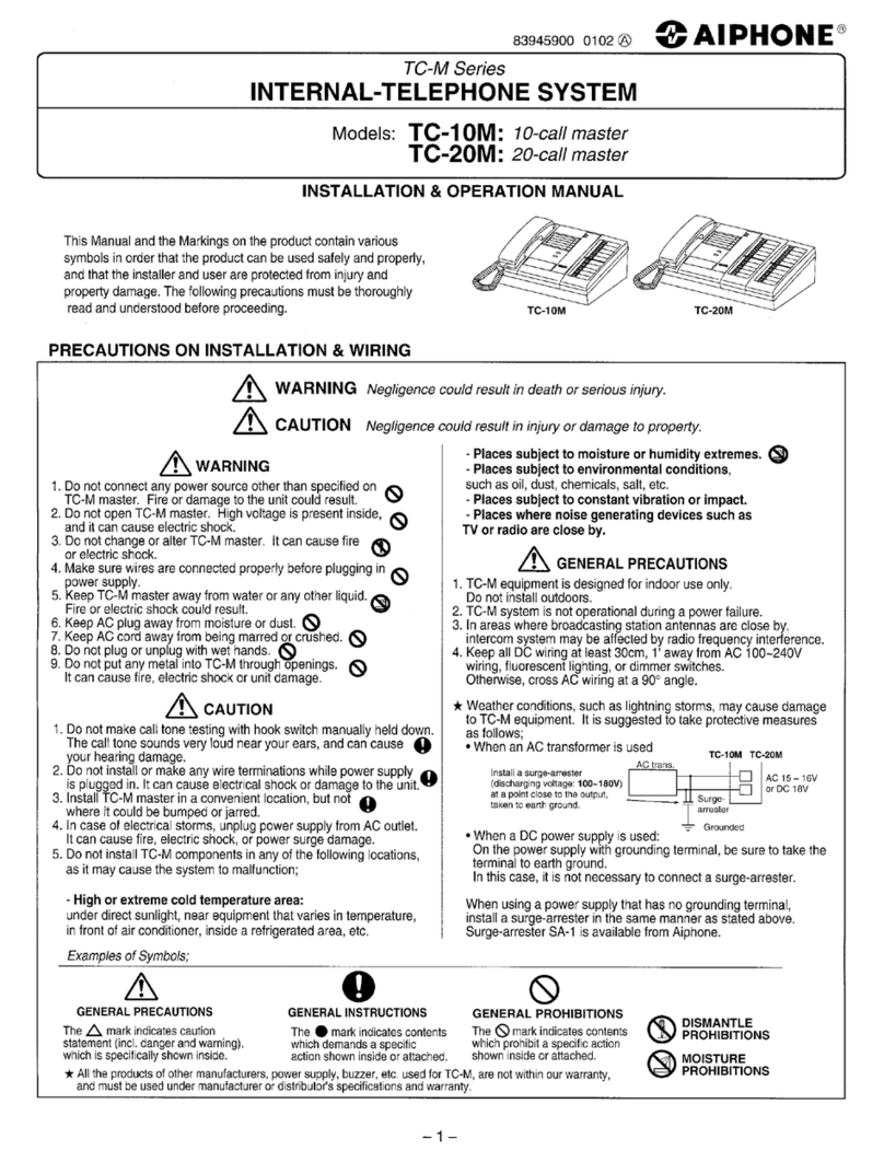 Aiphone Tc-10m Installation & operation manual