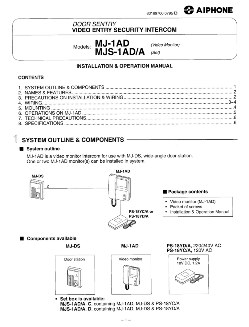 Aiphone MJ-1AD Installation & operation manual