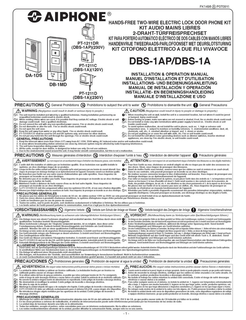 Aiphone DA-1DS Installation and operation manual