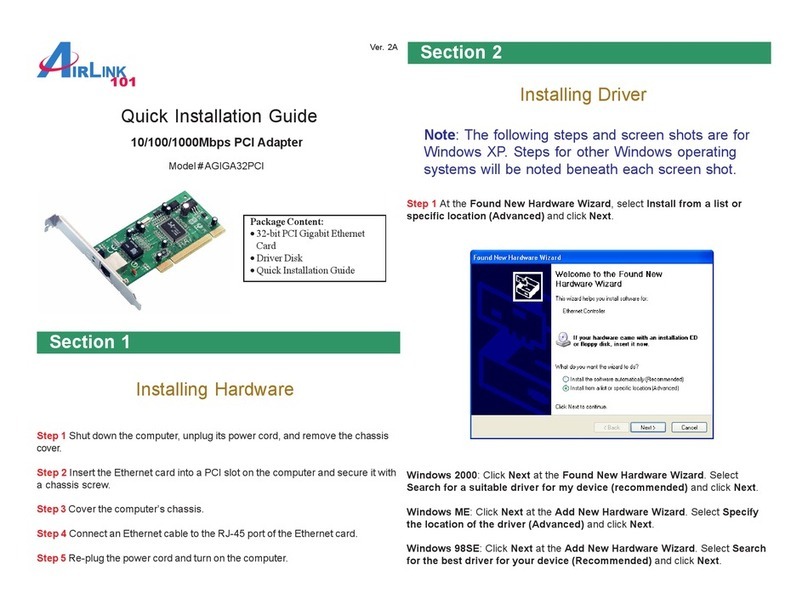 Airlink101 10/100/1000Mbps PCI Adapter AGIGA32PCI User manual