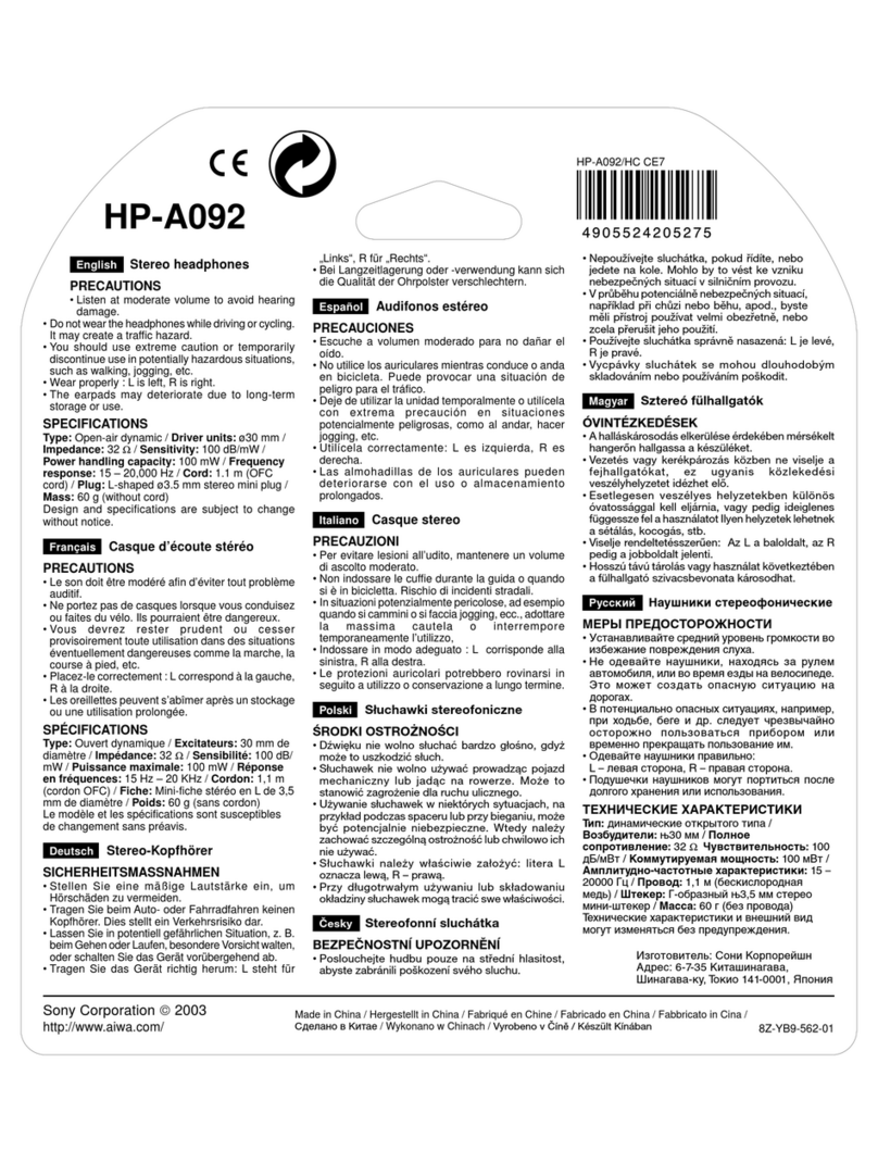 Aiwa HP-A092 Specifications