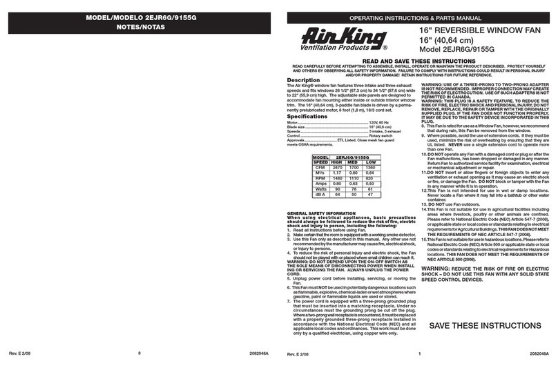 Air King 2EJR6G Operating instructions and parts manual