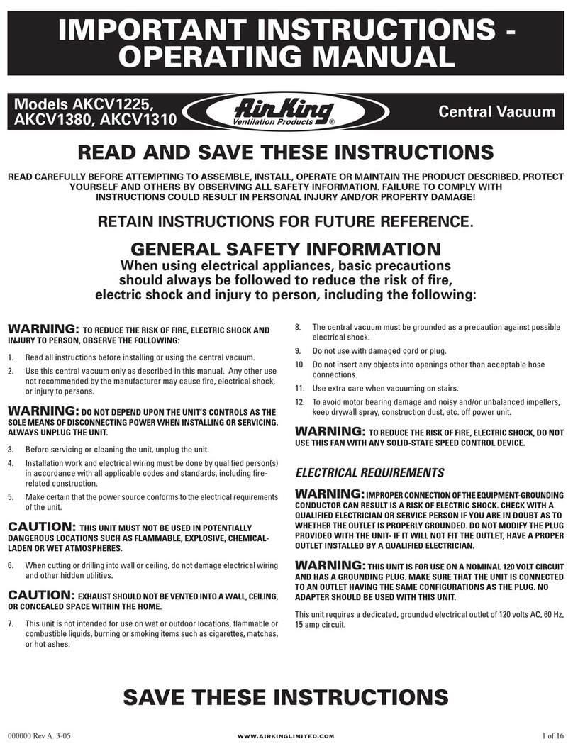 Air King AKCV1225, AKCV1380, AKCV1310 User manual