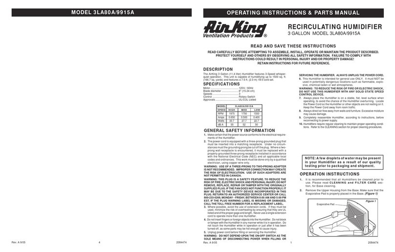Air King 3LA80A Operating instructions and parts manual