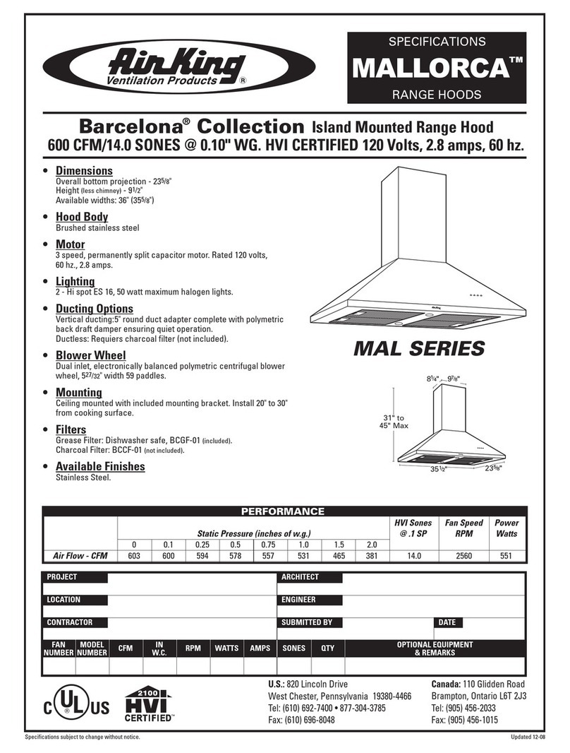 Air King RANGE HOODS MALLORCA User manual