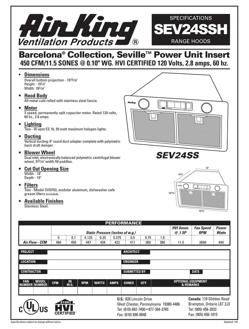 Air King Range Hoods SEV24SSH Specifications