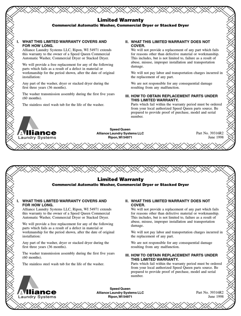 Alliance Laundry Systems Commercial Automatic Washer Use and maintenance manual Alliance Laundry Systems Commercial Automatic Washer Use and maintenance manual