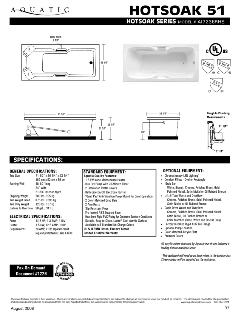 Aquatic HOTSOAK 51 AI7236RHS Specification sheet