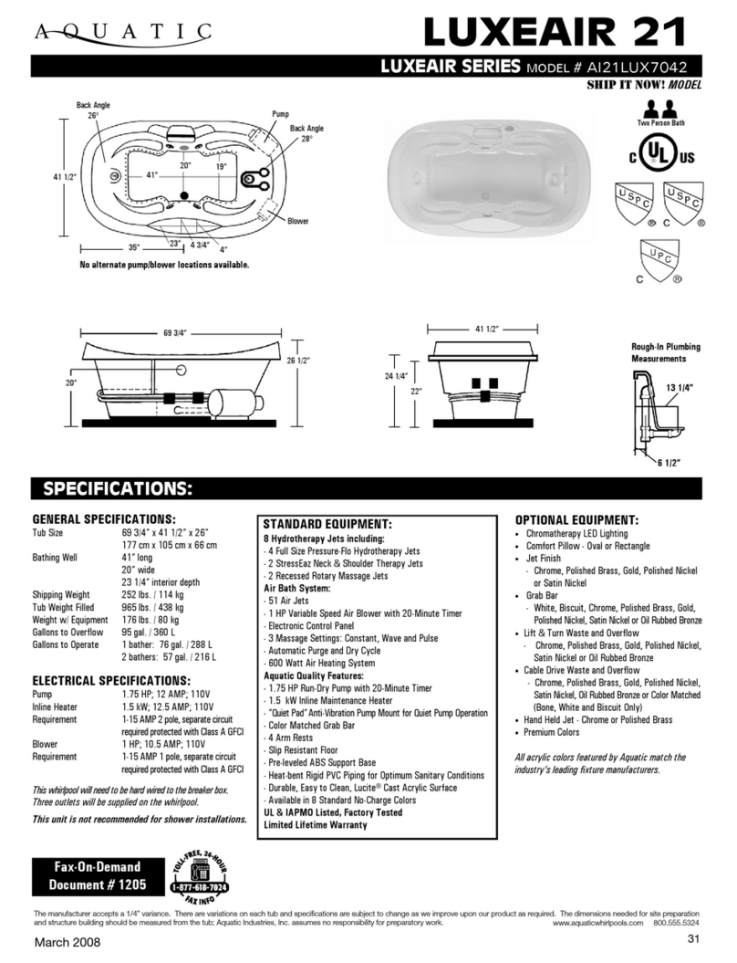 Aquatic LUXEAIR 21 ai21lux7042 Specification sheet