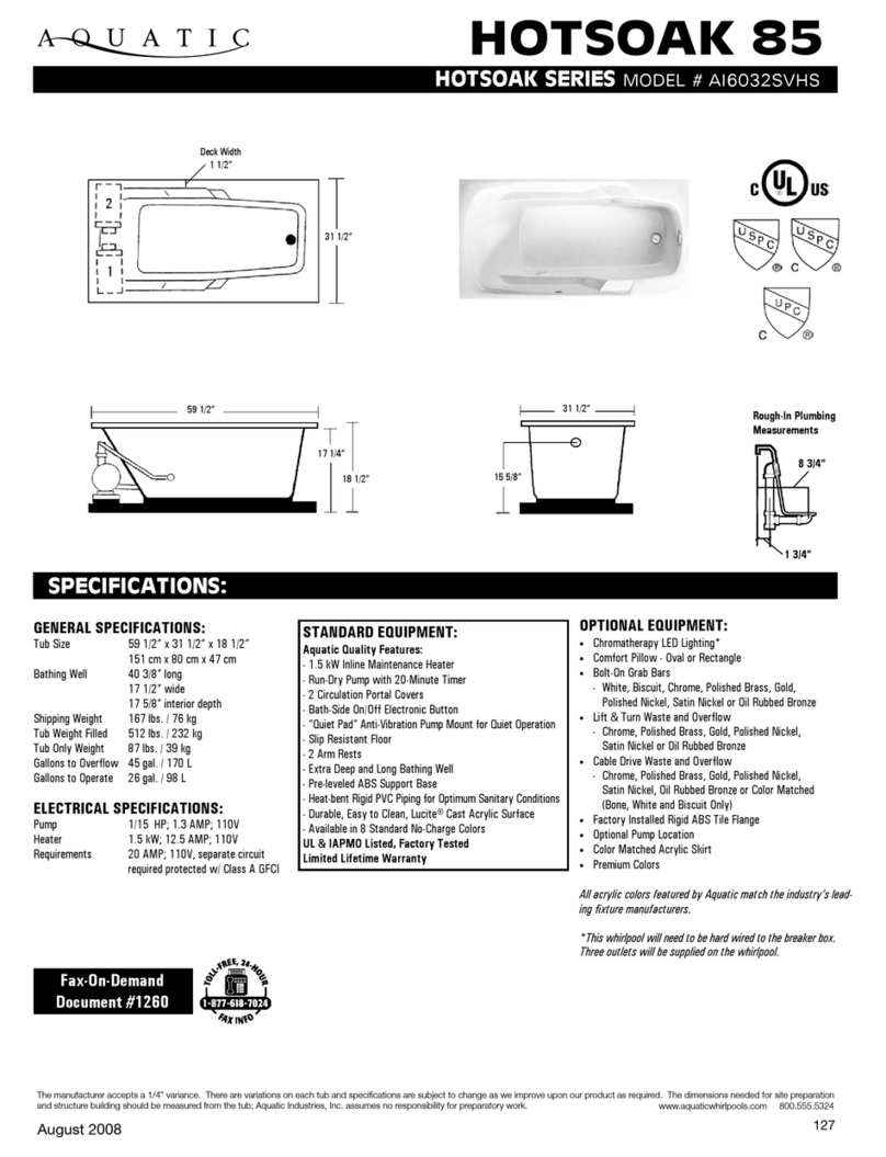 Aquatic HOTSOAK 85 ai6032SvhS Specification sheet