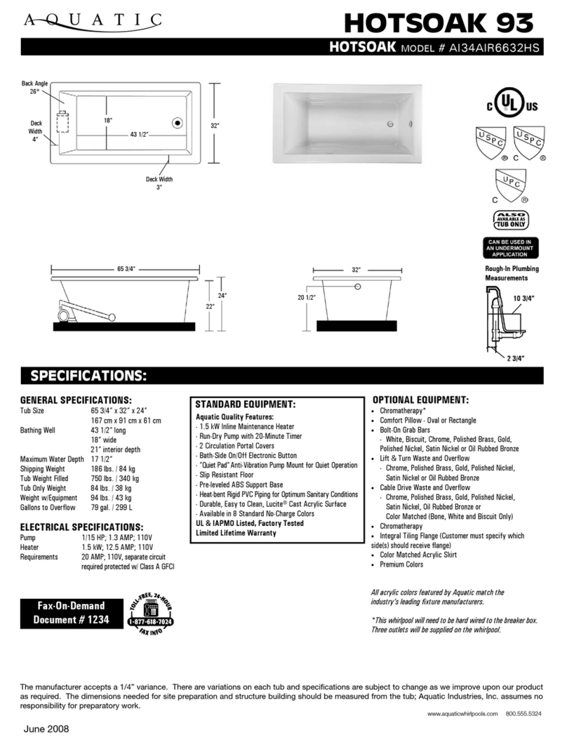 Aquatic HOTSOAK 93 AI34AIR6632HS Specification sheet