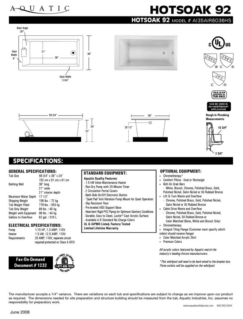 Aquatic HOTSOAK 92 AI35AIR6036HS Specification sheet
