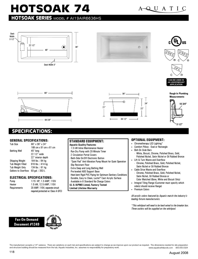 Aquatic HOTSOAK 74 AI19AIR6636HS Specification sheet Aquatic HOTSOAK 74 AI19AIR6636HS Specification sheet
