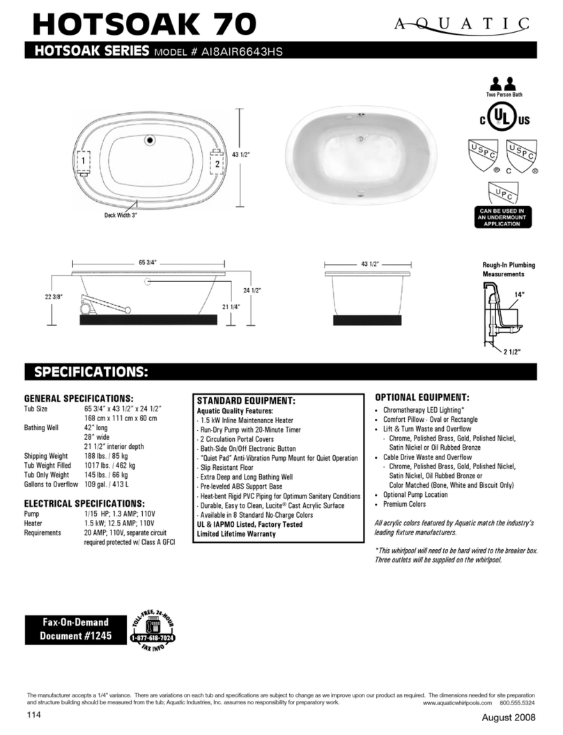 Aquatic HOTSOAK 70 AI8AIR6643HS Specification sheet