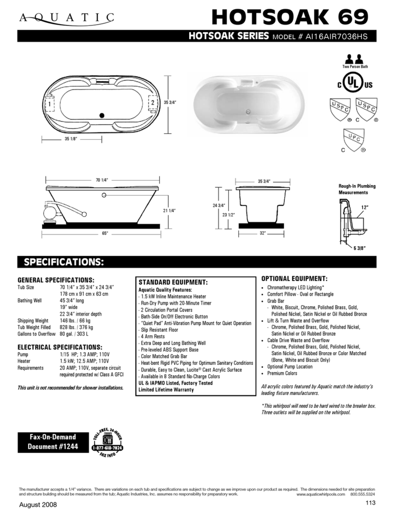 Aquatic HOTSOAK 69 AI16AIR7036HS Specification sheet Aquatic HOTSOAK 69 AI16AIR7036HS Specification sheet
