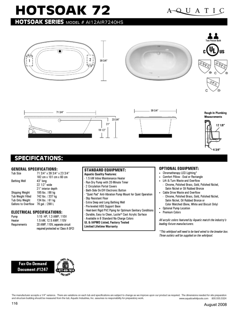 Aquatic HOTSOAK 72 AI12AIR7240HS Specification sheet