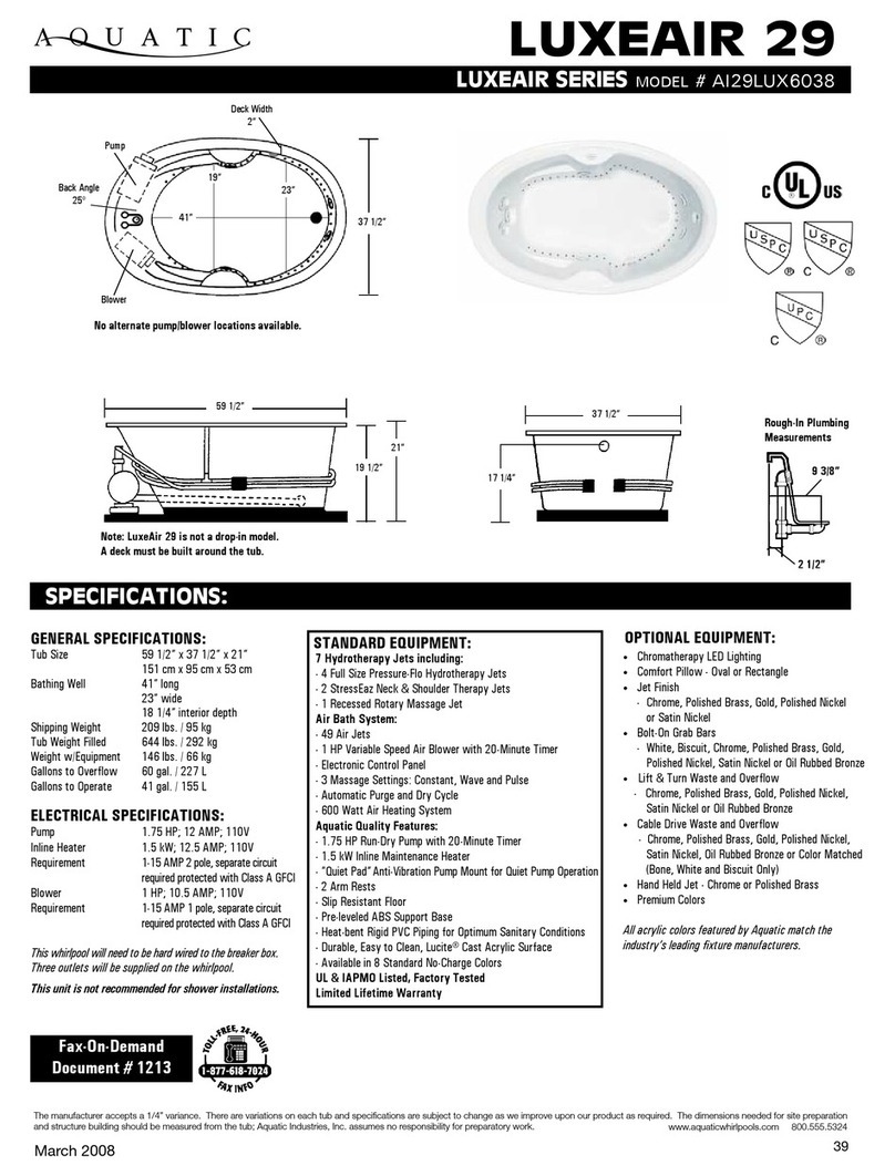 Aquatic LUXEAIR 29 ai29lux6038 Specification sheet